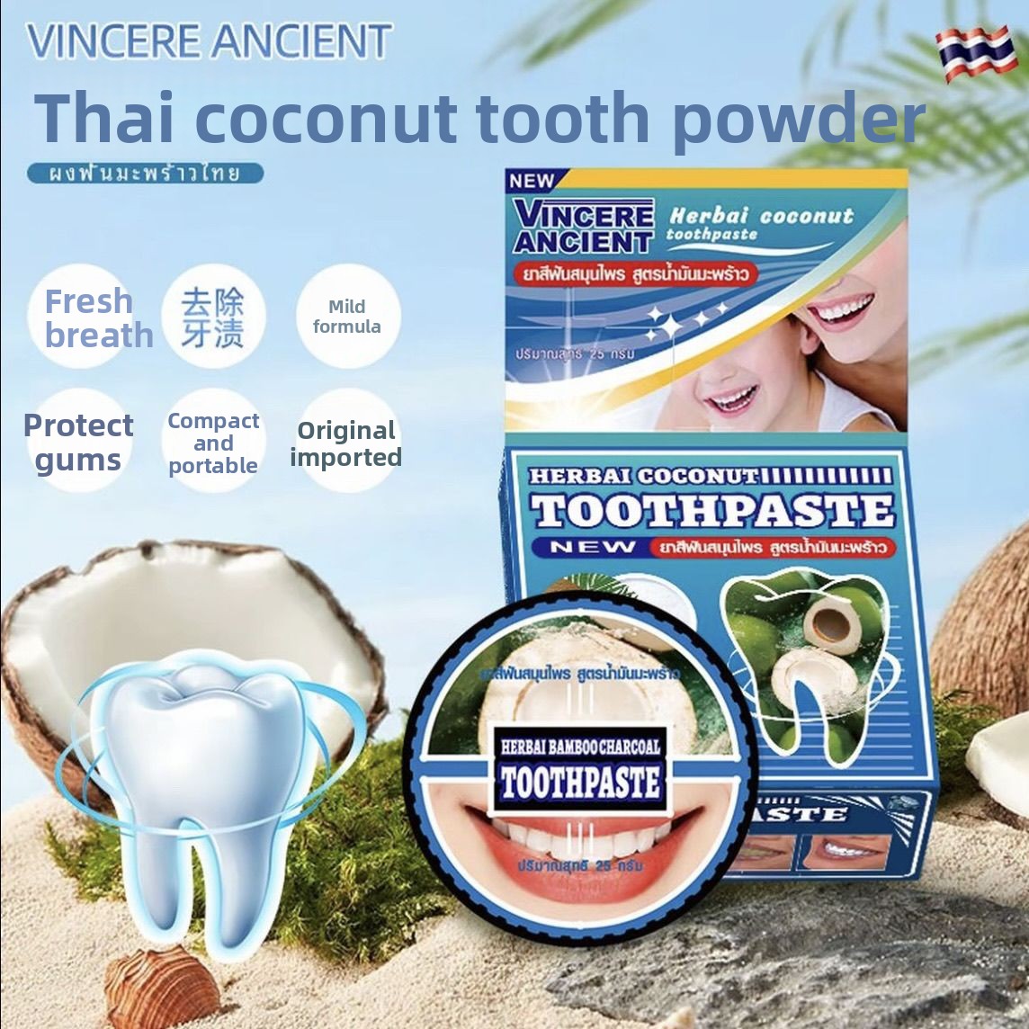 Teeth Whitening Charcoal - Pó Dental Natural Tailandês VINCERE de