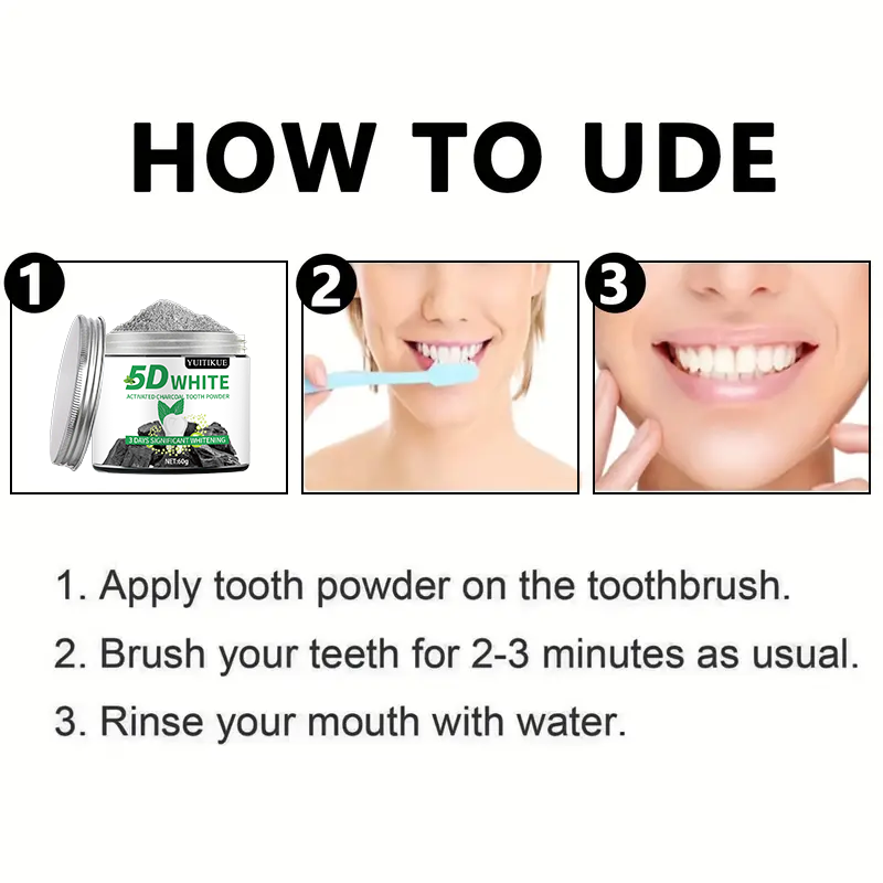 YUlTlKUE 5D Pó Dental de Carvã - Teeth Whitening Charcoal avaliação e preço