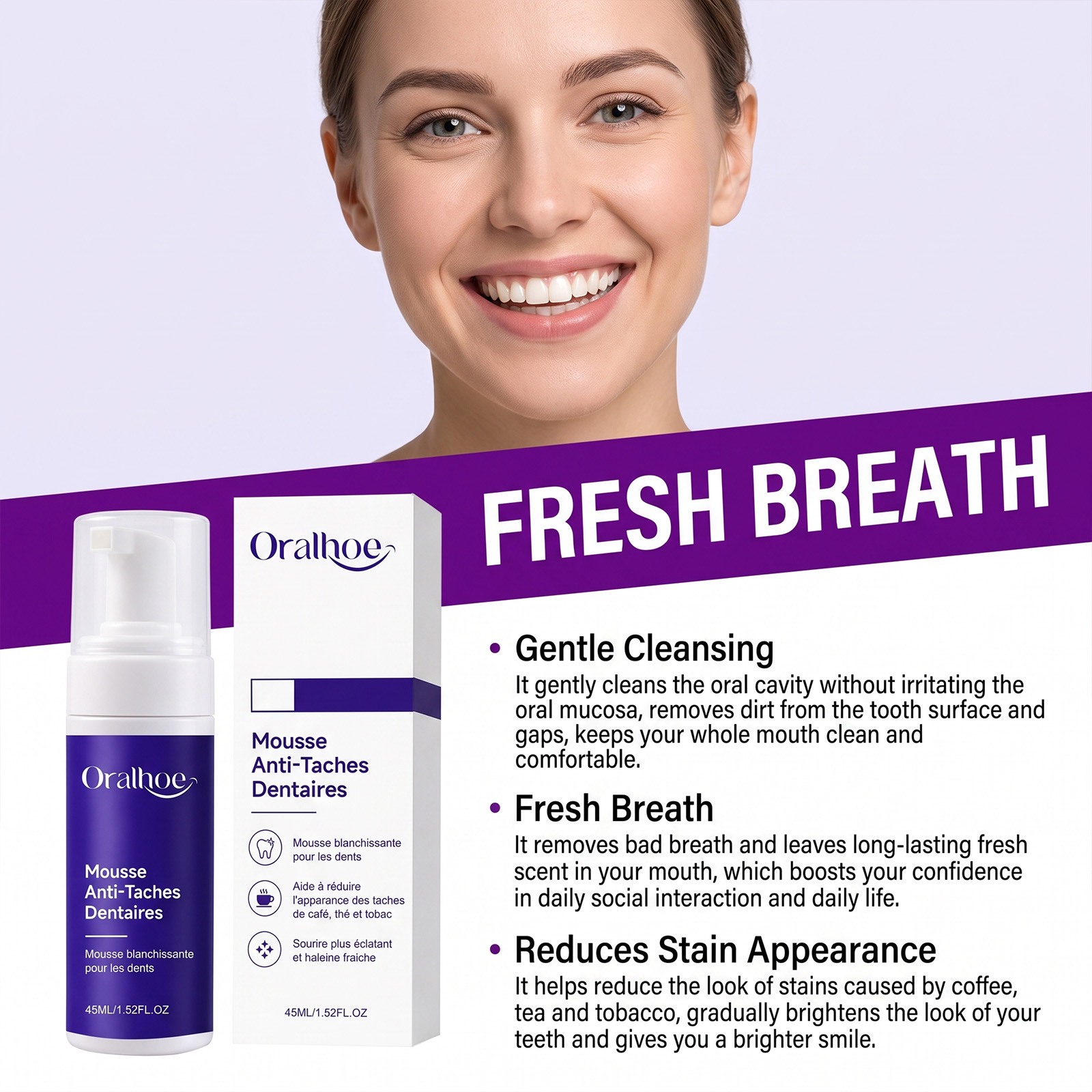 Espuma de Pasta de Dente Roxa  - Teeth Whitening Foam avaliação e preço